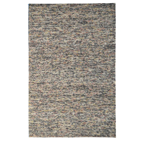 Top-angle view of Pebbles Magic Multi Grey flatweave rug showing full geometric pattern.