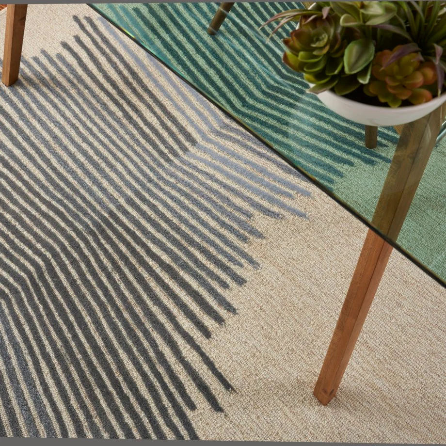 Close view of Vetra Prism Linear hand tufted wool rug highlighting fine linear texture and precision tufted wool surface.
