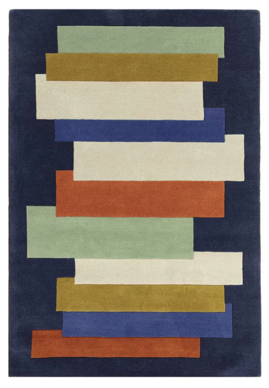 Axis Blocks Multicolor hand tufted wool rug shown in full top view highlighting geometric block layout and rich colors.