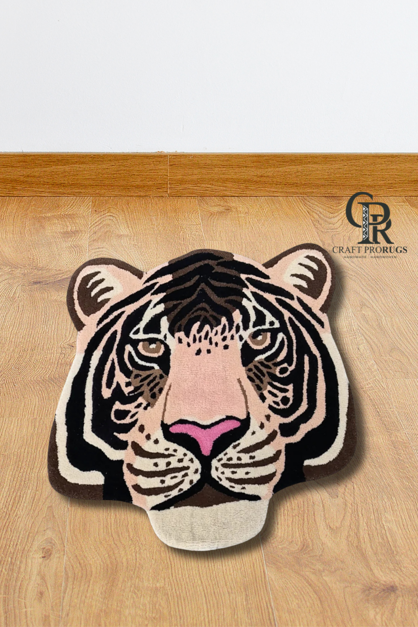 Jungle Tiger Face Rug – Plush & Handmade