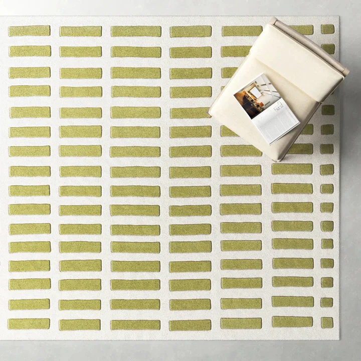 Styled interior view of Lattice Wool Rug hand tufted wool rug in modern space.
