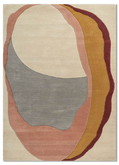 Full view of Muse Wool Rug hand tufted modern abstract wool rug with soft layered earth tones.