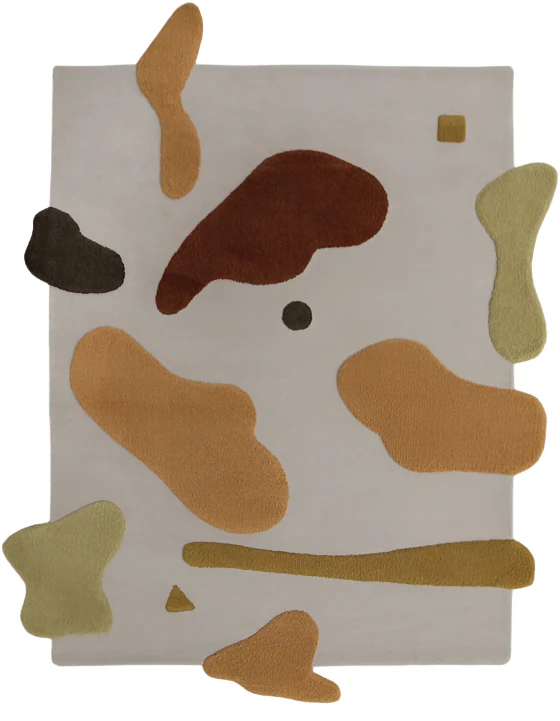 Full flat view of Terra Bloom Abstract Wool Rug hand tufted wool rug with abstract shapes.