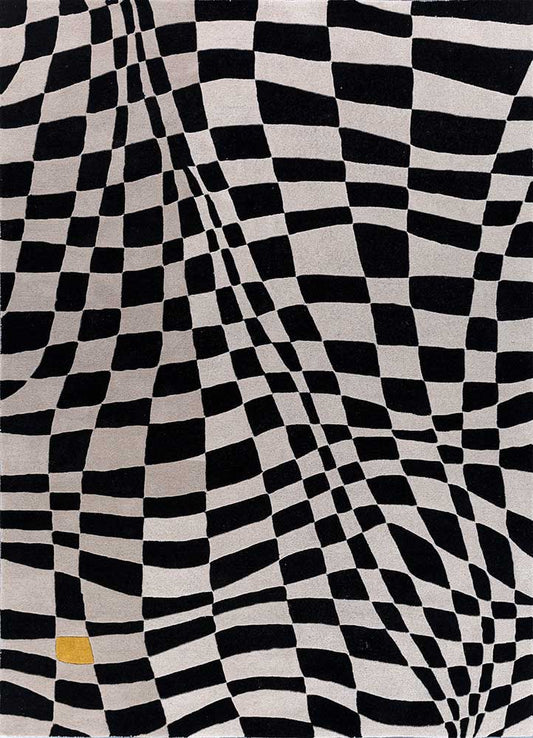 Full view of Abstract Optical hand-tufted wool rug showing complete abstract optical pattern with bold contrast and clean edges

