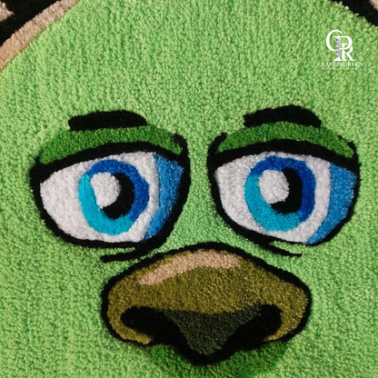 Detailed view of Bored Face Rug showing color tones and hand-tufted quality