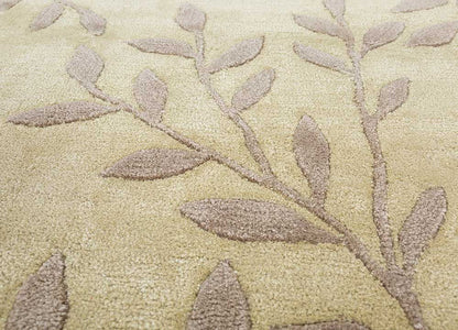 Close detailed texture of Botanical Leaf hand tufted wool rug showing dense wool fibers.