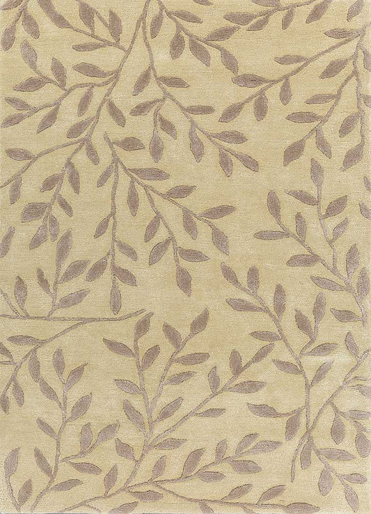 Botanical Leaf hand tufted wool rug top view showing full botanical leaf design