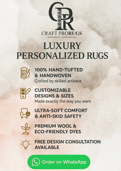 Craft Prorugs information sheet front view showing customization details, features, and icons on off-white background.