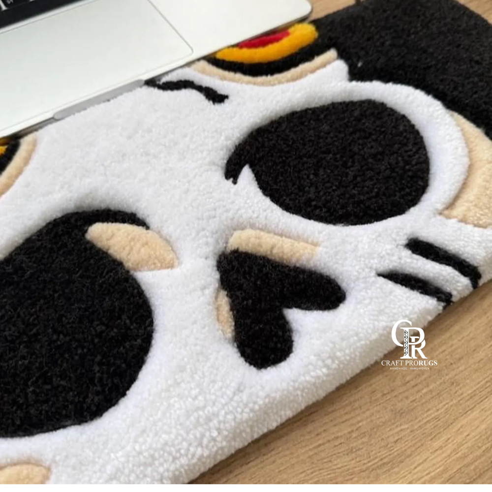 Close front view of Dark Skull Hand‑Tufted Keyboard Mat showing detailed skull design and texture