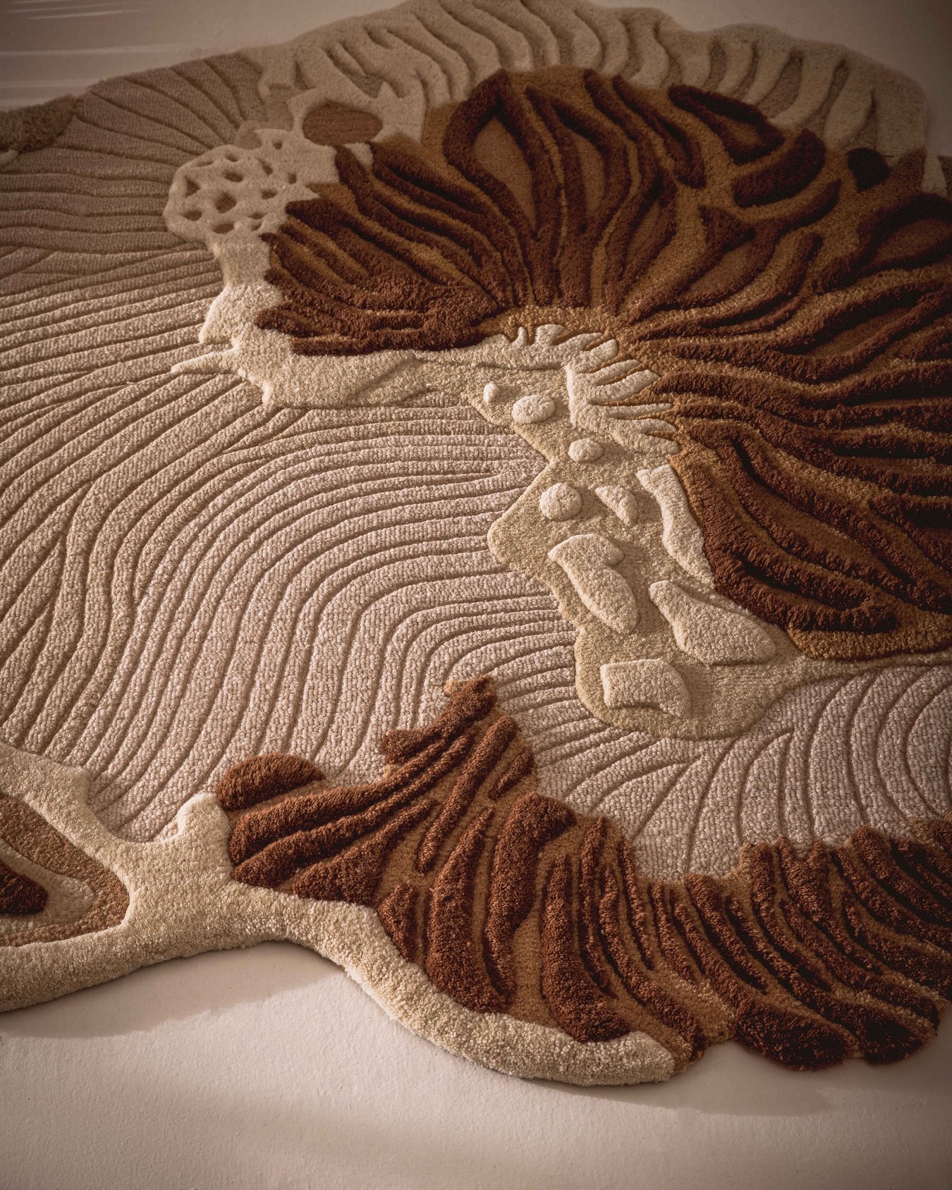Close-up view of Earthflare Organic hand-tufted rug highlighting plush texture, organic pattern details, and premium craftsmanship