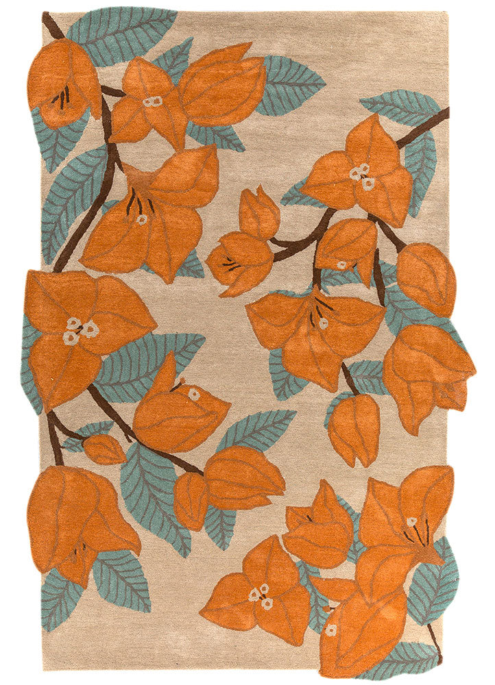 Full view of Floral Vine hand tufted wool rug showing complete floral vine design.