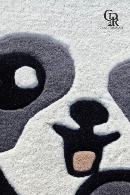 detailed close-up of hand-tufted cute panda rug showing premium wool blend and soft pile perfect for floors