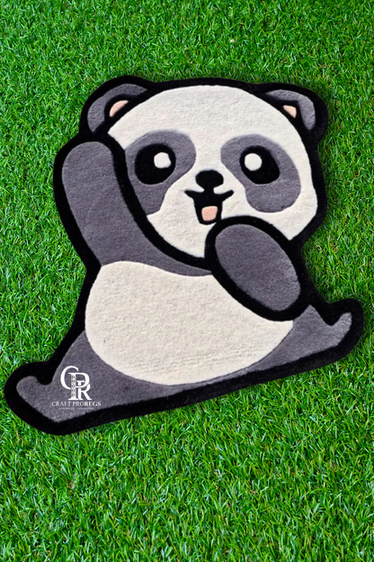 hand-tufted cute panda rug front view showing playful panda face and plush wool texture for kids room décor