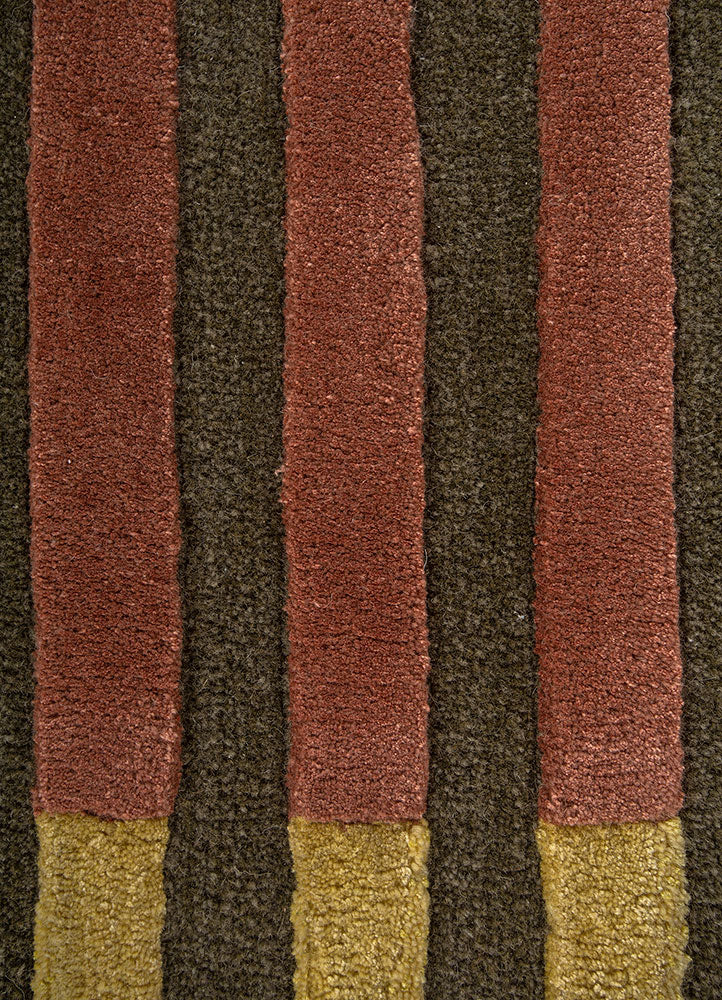 Striped pattern of Linear Rhythm Earthtone hand tufted wool rug.