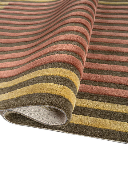 Close up texture of Linear Rhythm Earthtone hand tufted wool rug.