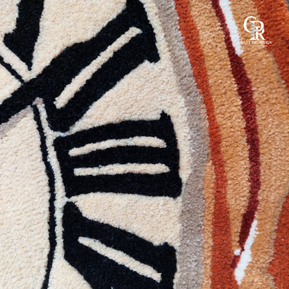 Close-up view of the Melting Clock Rug showing detailed wool texture and weave