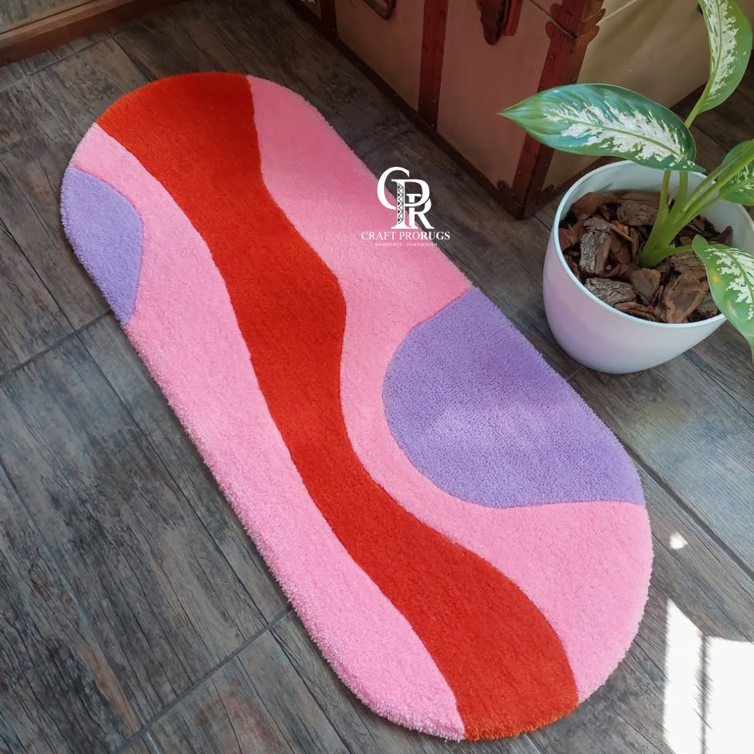 Soft Vibe Rug photographed from an angle highlighting its curved design and texture