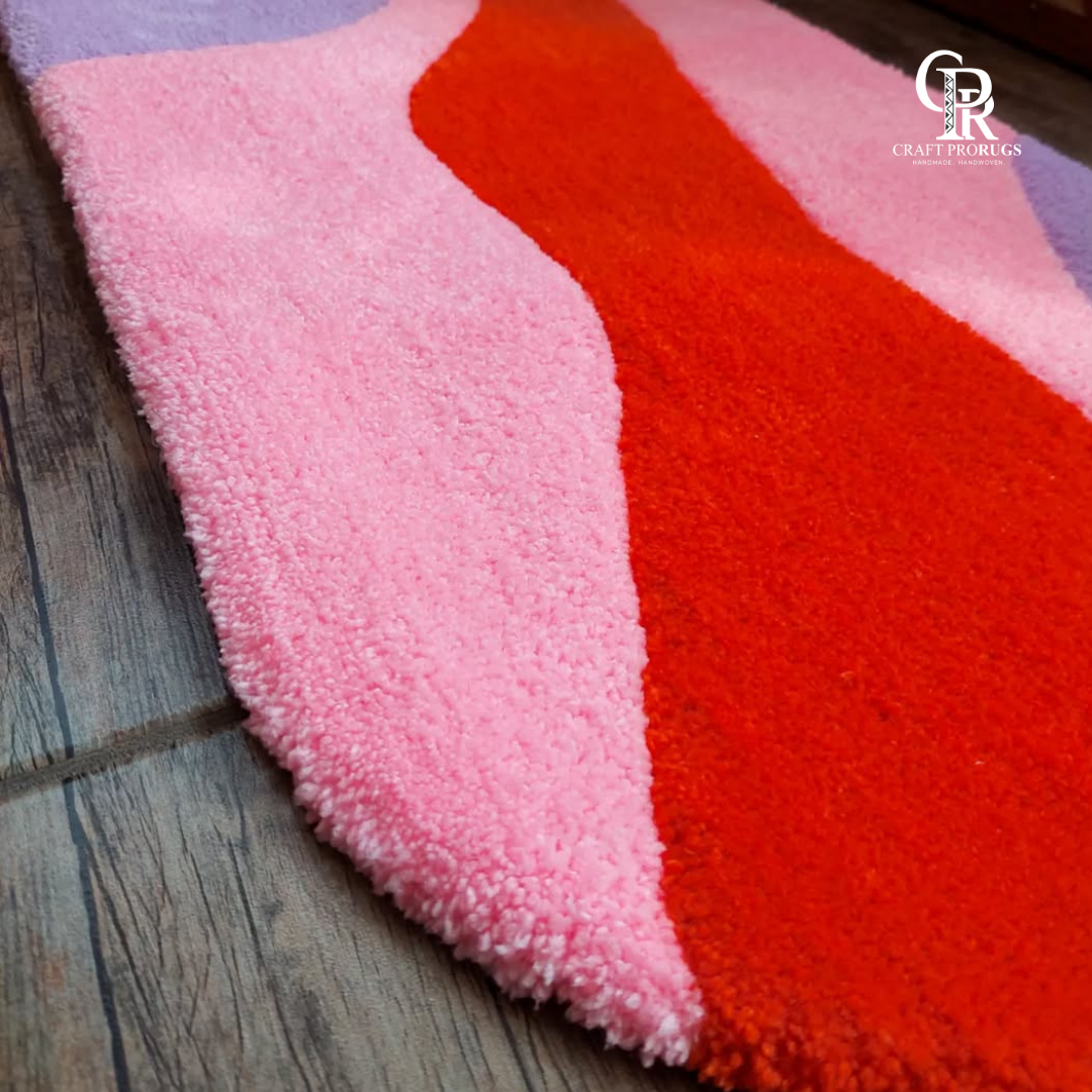 Side view of Soft Vibe Rug showing plush hand-tufted pile and color blend