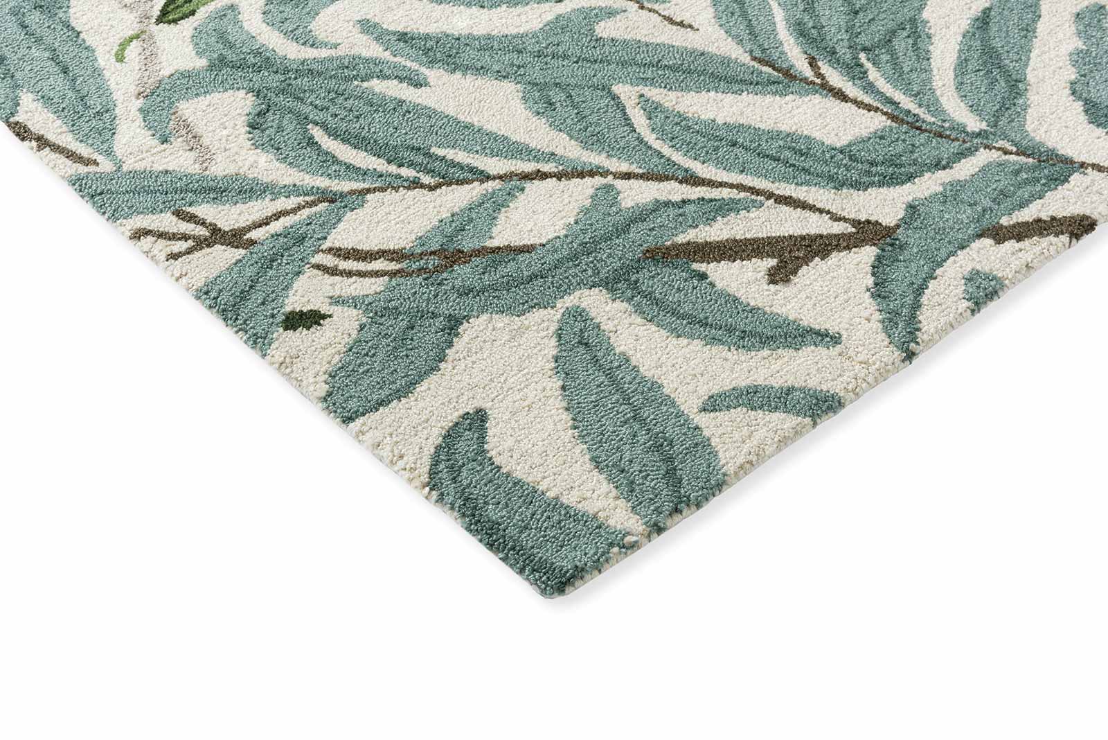 Corner detail of Willow Leafy Arbour hand tufted wool rug showing clean finishing and premium hand tufted wool quality.